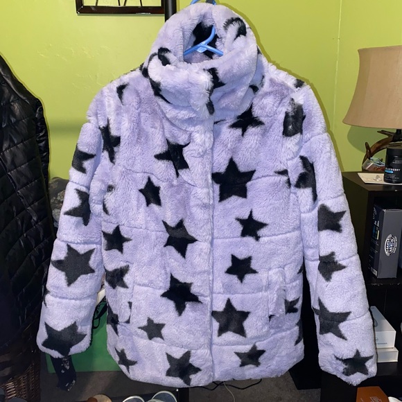 NVLT Lavender Star Print Faux Fur Puffer Jacket - Picture 5 of 9